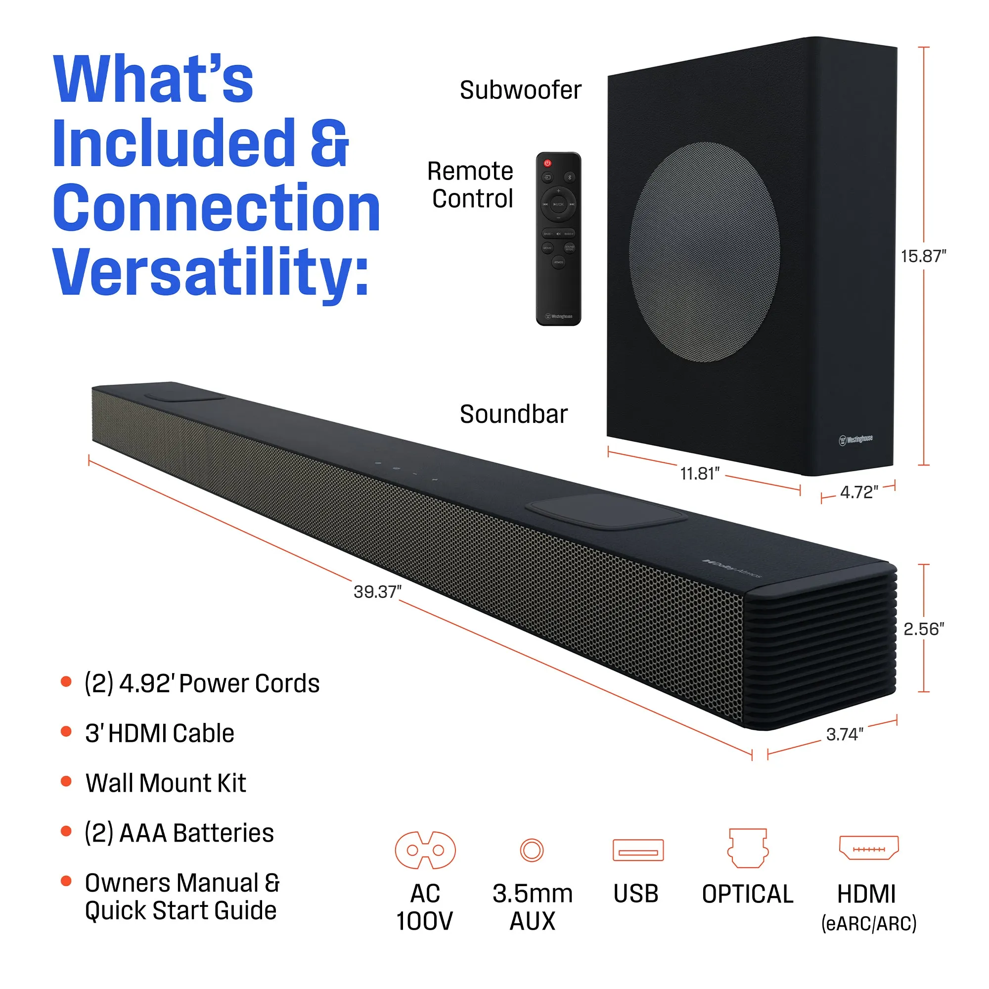 5.1.2 Channel Soundbar with Subwoofer