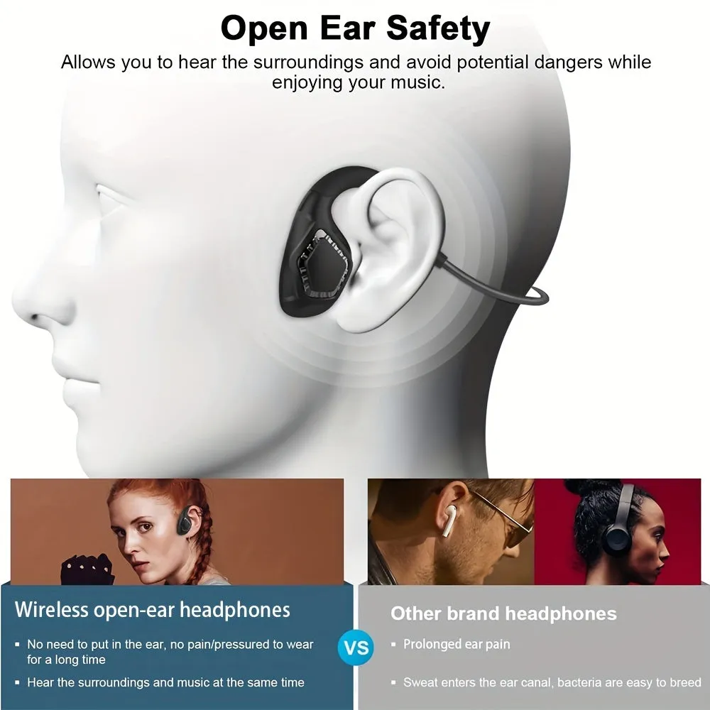 5.2 Open Ear Wireless Headset: Air Conduction Stereo Headphones with Noise-Cancelling Boom Mic, 8-Hour Playtime, Ultimate Comfort for Running, Driving, Hiking, and Work