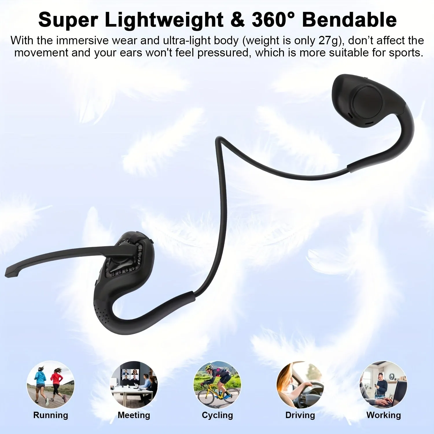 5.2 Open Ear Wireless Headset: Air Conduction Stereo Headphones with Noise-Cancelling Boom Mic, 8-Hour Playtime, Ultimate Comfort for Running, Driving, Hiking, and Work
