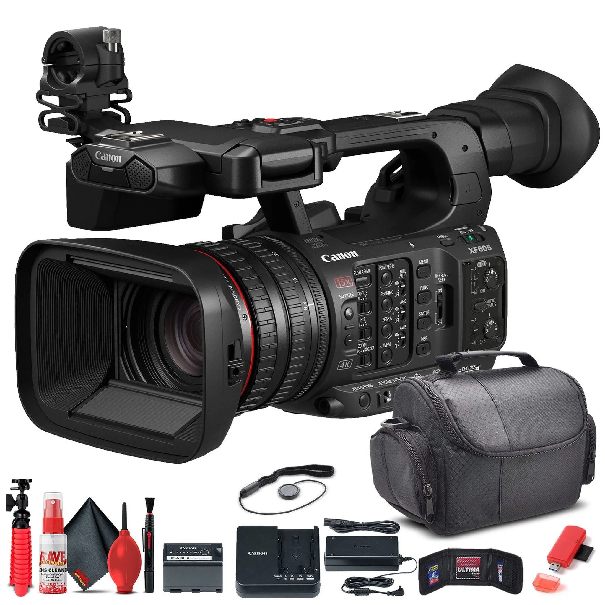 Canon XF605 UHD 4K HDR Pro Camcorder (5076C002)   Bag   Card Reader   More Bundle