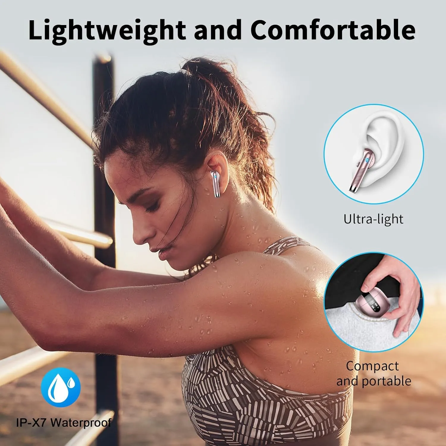 QXQ Wireless Earbuds, Bluetooth Headphones 5.4 Stereo Bass Ear Buds with ENC Noise Cancelling Mics, 40H Bluetooth Earbuds with LED Display Charging Case, IP7 Waterproof Earphones for Android iOS