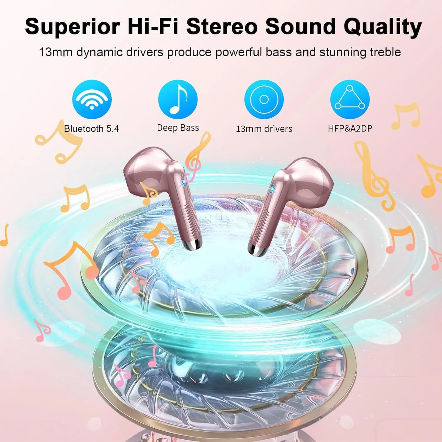 QXQ Wireless Earbuds, Bluetooth Headphones 5.4 Stereo Bass Ear Buds with ENC Noise Cancelling Mics, 40H Bluetooth Earbuds with LED Display Charging Case, IP7 Waterproof Earphones for Android iOS