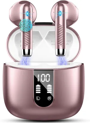 QXQ Wireless Earbuds, Bluetooth Headphones 5.4 Stereo Bass Ear Buds with ENC Noise Cancelling Mics, 40H Bluetooth Earbuds with LED Display Charging Case, IP7 Waterproof Earphones for Android iOS