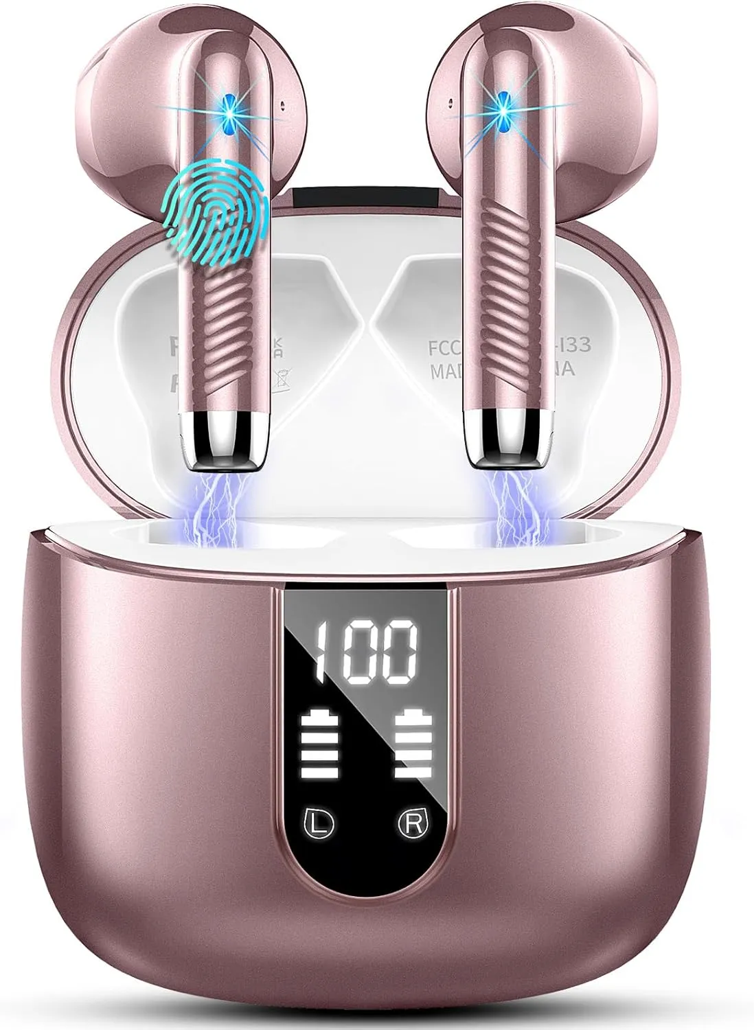 QXQ Wireless Earbuds, Bluetooth Headphones 5.4 Stereo Bass Ear Buds with ENC Noise Cancelling Mics, 40H Bluetooth Earbuds with LED Display Charging Case, IP7 Waterproof Earphones for Android iOS
