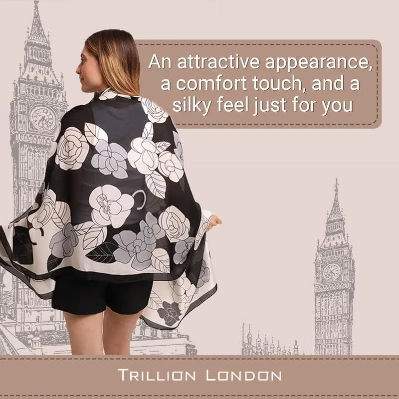 Trillion London Silk Scarf | Long Neck Scarf for Women | Ladies Lightweight Scarves | Shawl Wraps | Suitable for Daily Life