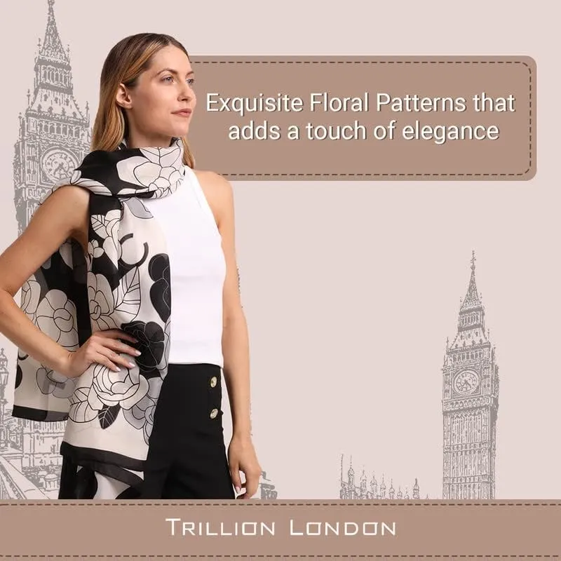Trillion London Silk Scarf | Long Neck Scarf for Women | Ladies Lightweight Scarves | Shawl Wraps | Suitable for Daily Life