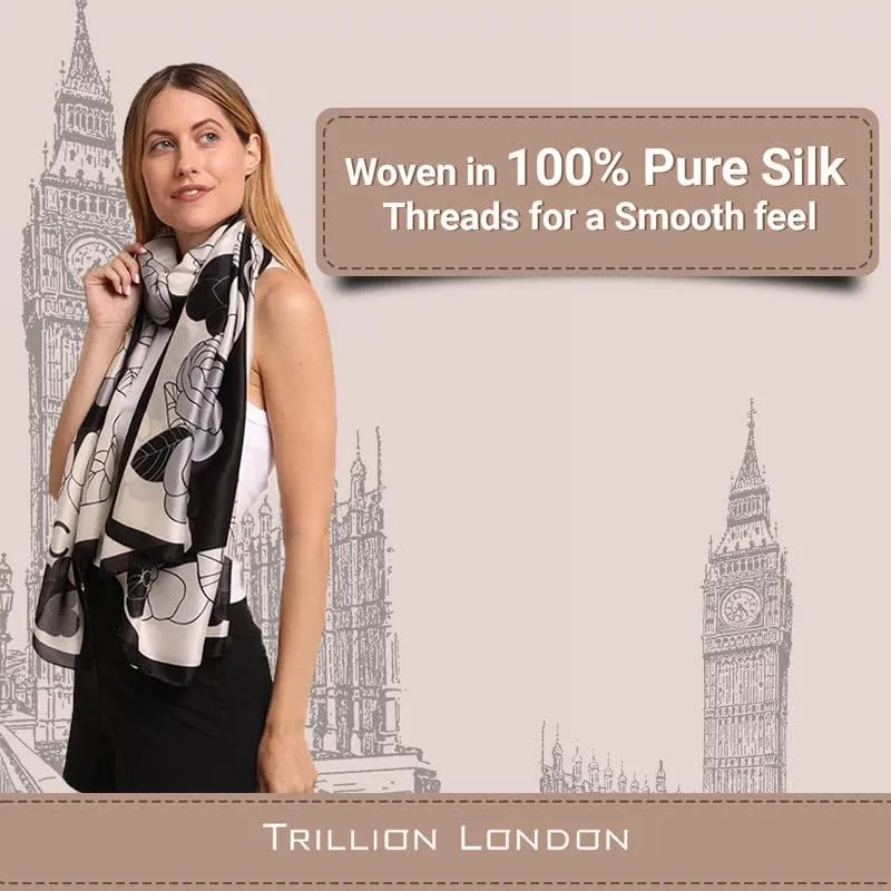 Trillion London Silk Scarf | Long Neck Scarf for Women | Ladies Lightweight Scarves | Shawl Wraps | Suitable for Daily Life