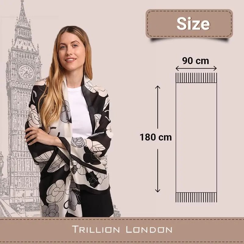 Trillion London Silk Scarf | Long Neck Scarf for Women | Ladies Lightweight Scarves | Shawl Wraps | Suitable for Daily Life
