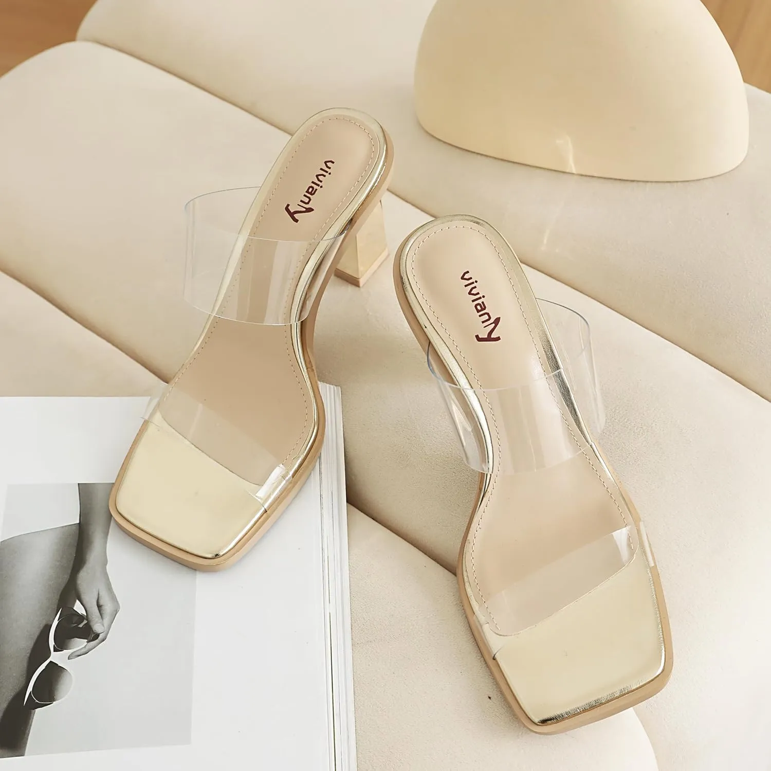 vivianly Clear Womens Heels 3.35inch Dress Shoes with Clear Block Heels for Women