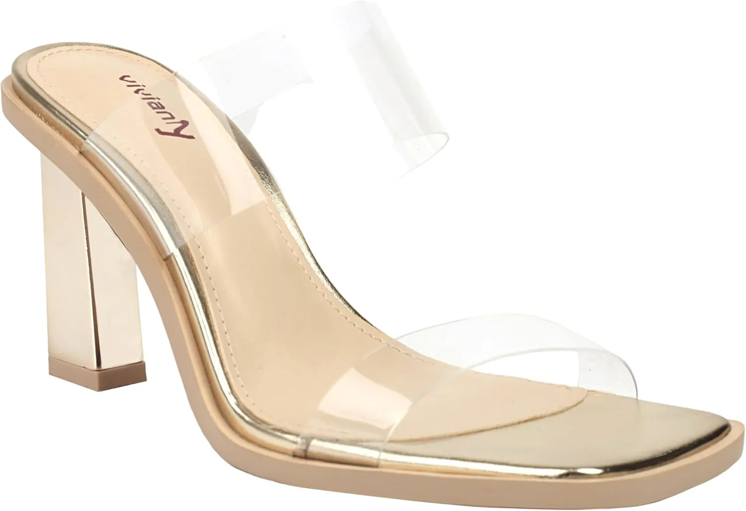 vivianly Clear Womens Heels 3.35inch Dress Shoes with Clear Block Heels for Women