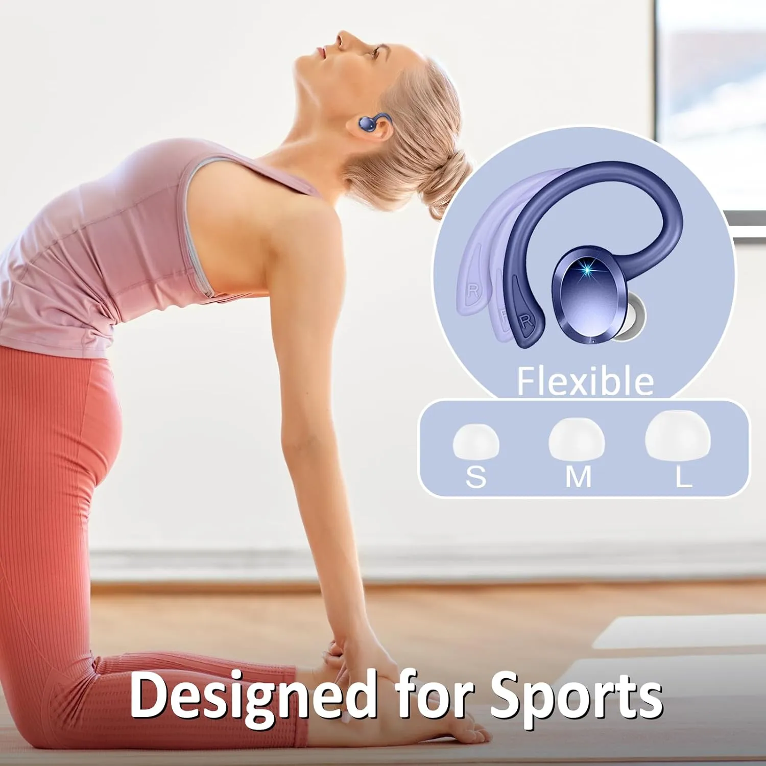 Wireless Earbuds Bluetooth Headphones Sport, Bluetooth 5.3 Earbud 3D HiFi Stereo Over Ear Buds, 48H Noise Cancelling Mic Wireless Earphone with Earhooks, IP7 Waterproof Headset for Workout/Running/Gym