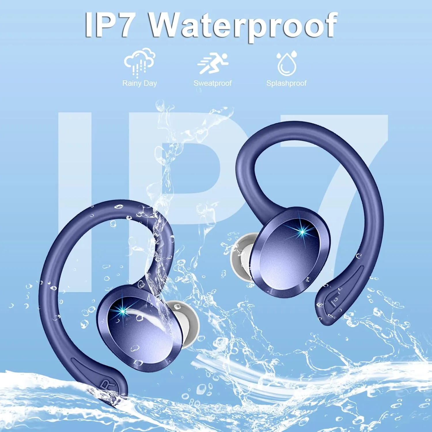 Wireless Earbuds Bluetooth Headphones Sport, Bluetooth 5.3 Earbud 3D HiFi Stereo Over Ear Buds, 48H Noise Cancelling Mic Wireless Earphone with Earhooks, IP7 Waterproof Headset for Workout/Running/Gym