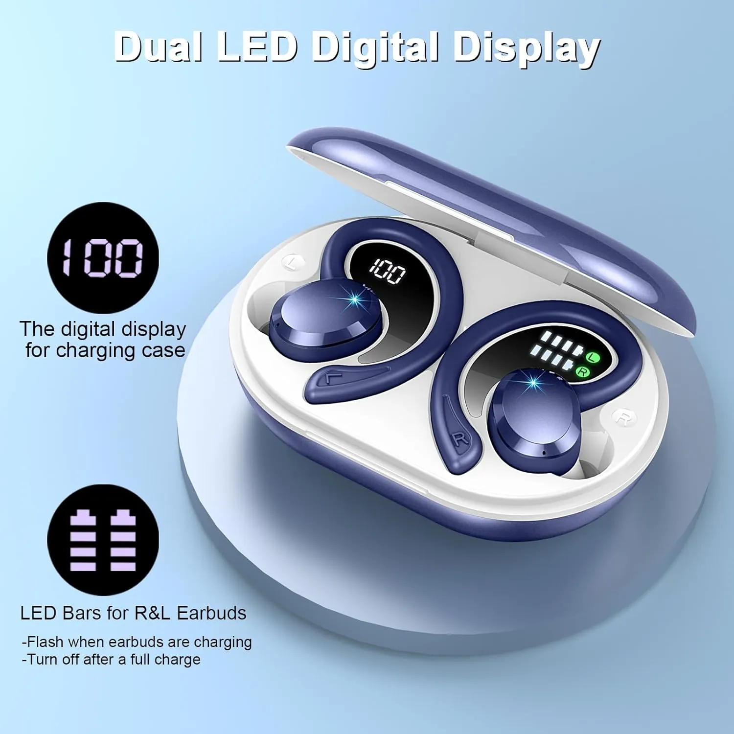 Wireless Earbuds Bluetooth Headphones Sport, Bluetooth 5.3 Earbud 3D HiFi Stereo Over Ear Buds, 48H Noise Cancelling Mic Wireless Earphone with Earhooks, IP7 Waterproof Headset for Workout/Running/Gym